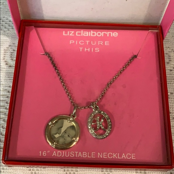 Liz Claiborne Silver Tone Picture This Insert Photo Initial K Pendant Necklace - Picture 7 of 7